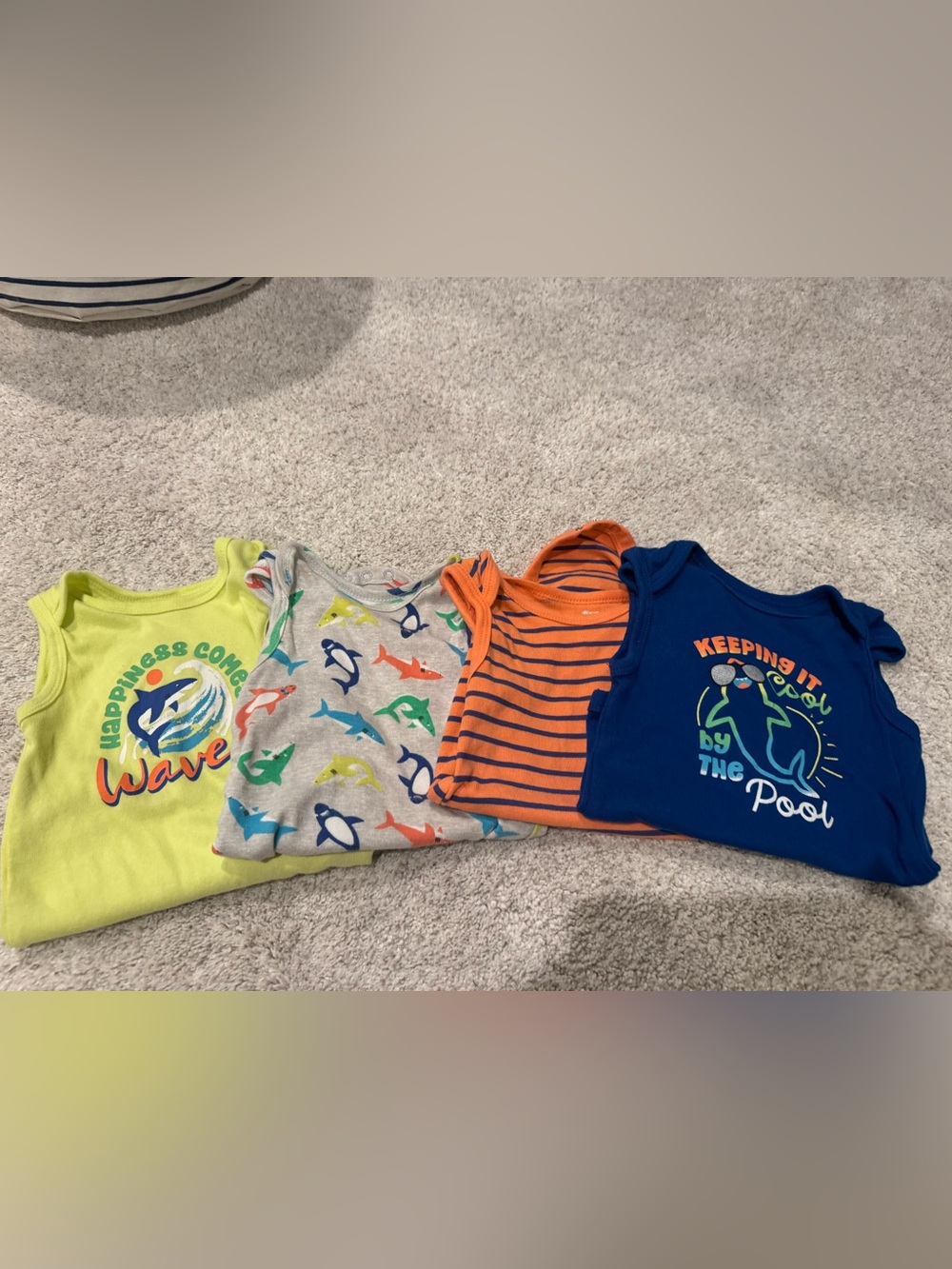 Koalababy Four-Pack Tank Tops Onesies in Yellow, Gray, Orange & Blue
